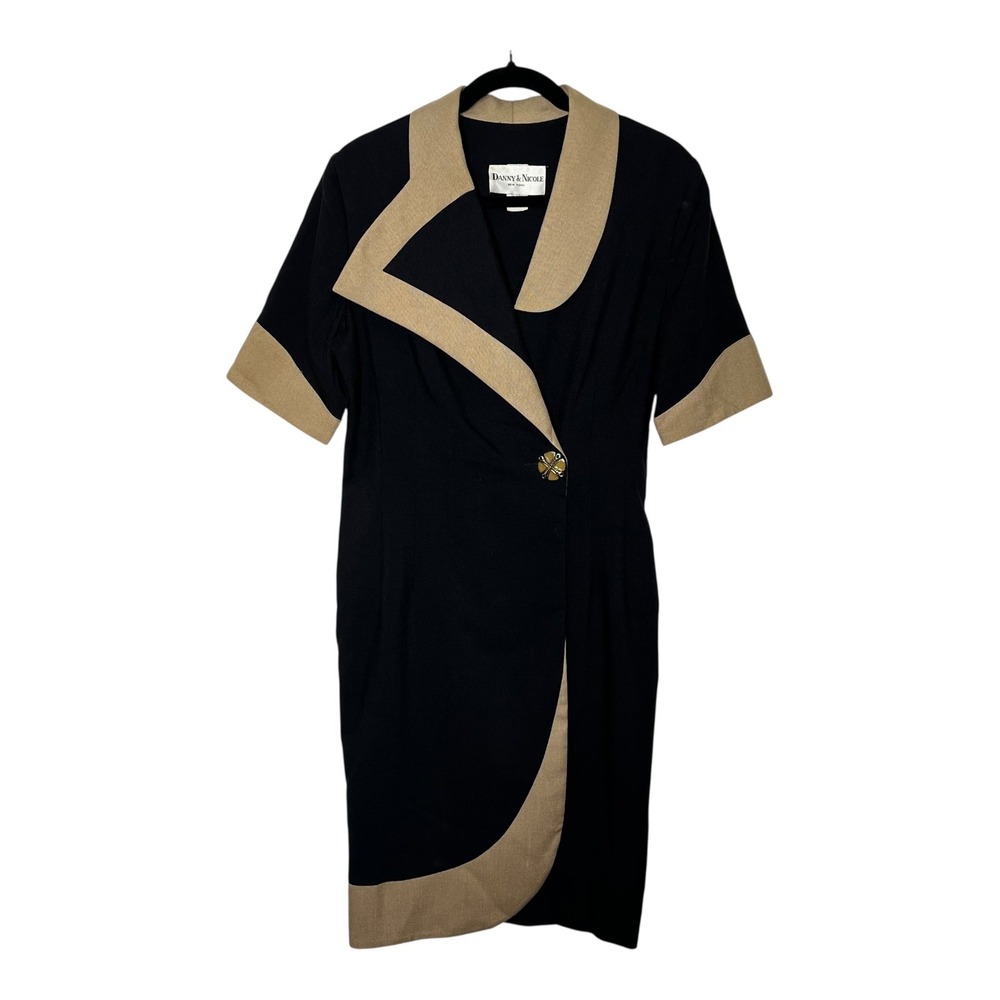 Danny & Nicole Womens Black Tan Colorblock Asymmetrical Sheath Dress Size 12